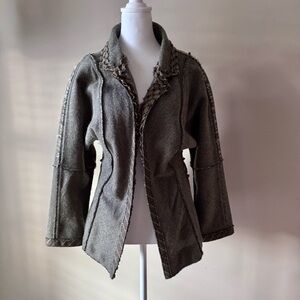 Gregory Parkinson Wool Herringbone Jacket Raw Edge Boho Open Front V Weave